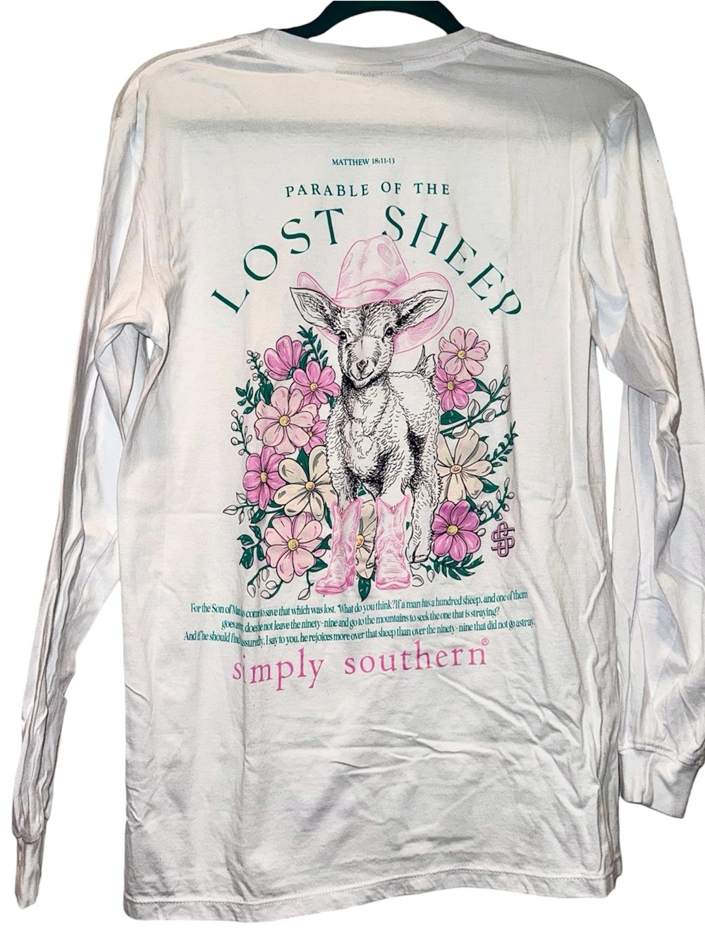 “parable of the lost sheep” with Matthew 18: 11-13 graphic long sleeve tee-SMALL